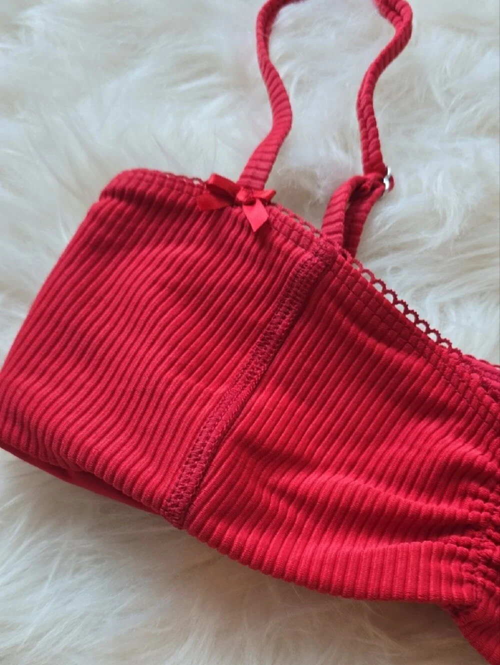 Frankies Bikinis Cleo Red Ribbed Bralette Bikini Top Size M